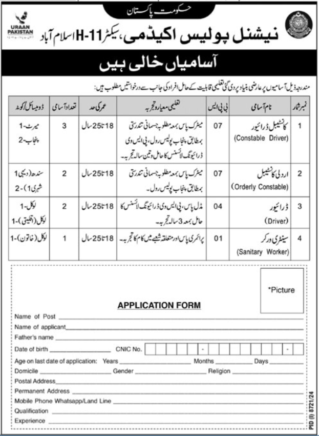 Latest National Police Academy Islamabad Jobs June 2025